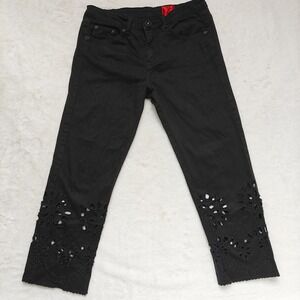 V Cristina Denim Jeans Y2K Embroidered Eyelet Cropped Capri‎ pants retro Size 6